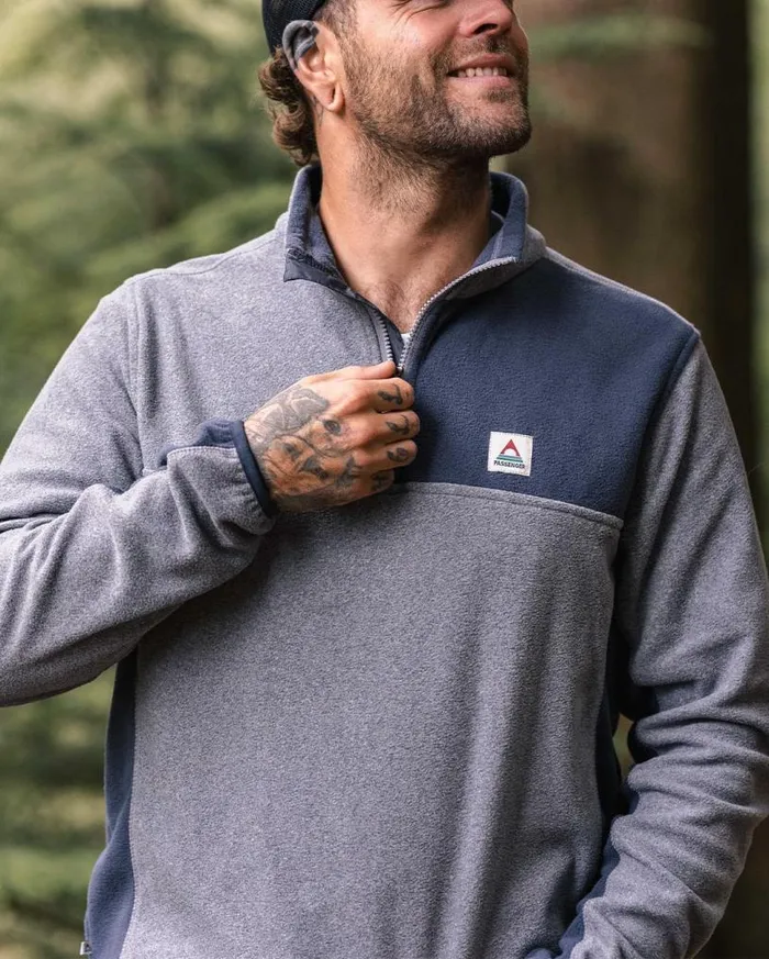Passenger Clothing Root Recycled Polar 14 Zip Fleece Grey Marl Men Fleece
