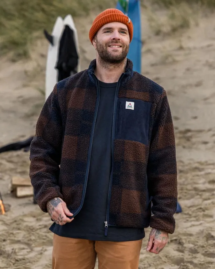 Passenger Clothing Trekker Recycled DeepPile Sherpa Fleece Chestnutdeep Navy Check Men Fleece