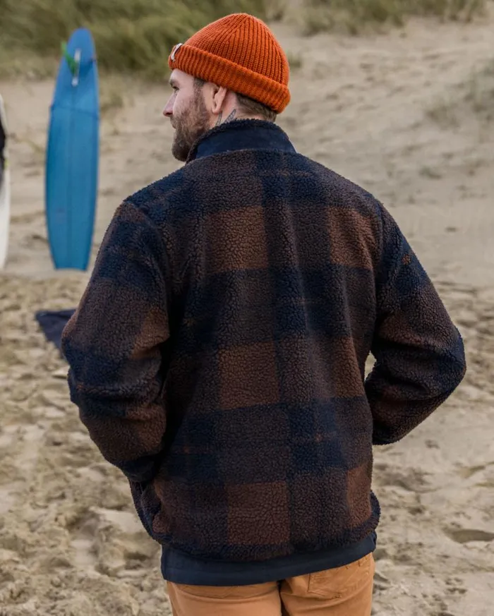 Passenger Clothing Trekker Recycled DeepPile Sherpa Fleece Chestnutdeep Navy Check Men Fleece