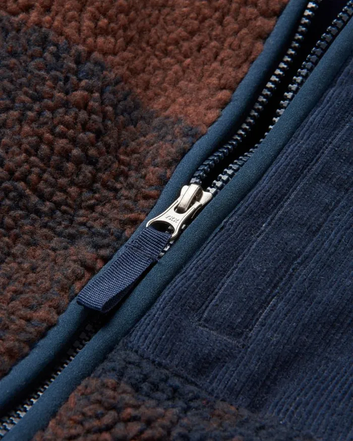 Passenger Clothing Trekker Recycled DeepPile Sherpa Fleece Chestnutdeep Navy Check Men Fleece