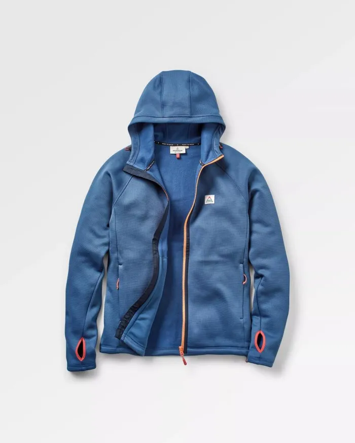 Passenger Clothing Vertical Full Zip Hooded Recycled Fleece Dark Denim Men Activewear