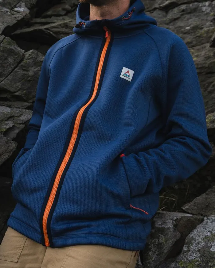 Passenger Clothing Vertical Full Zip Hooded Recycled Fleece Dark Denim Men Activewear