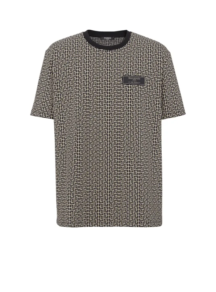 PB Labyrinth Jacquard Tshirt Black Men Balmain TShirts