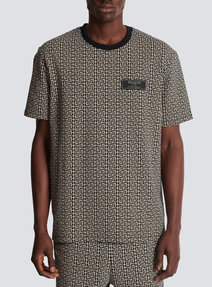 PB Labyrinth Jacquard Tshirt Black Men Balmain TShirts