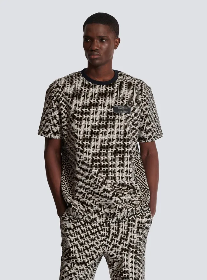PB Labyrinth Jacquard Tshirt Black Men Balmain TShirts