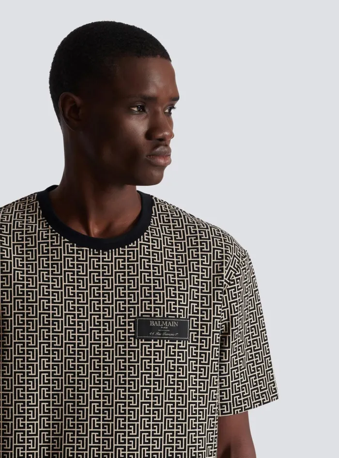 PB Labyrinth Jacquard Tshirt Black Men Balmain TShirts