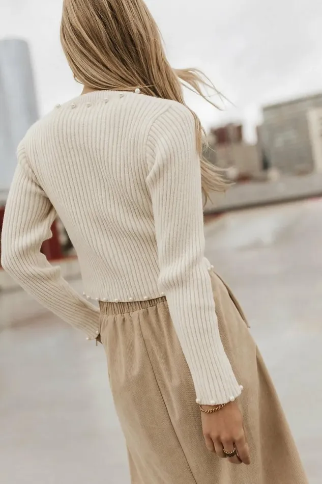 Pearl Embellished Sweater In Cream Cream Women Bohme Tops