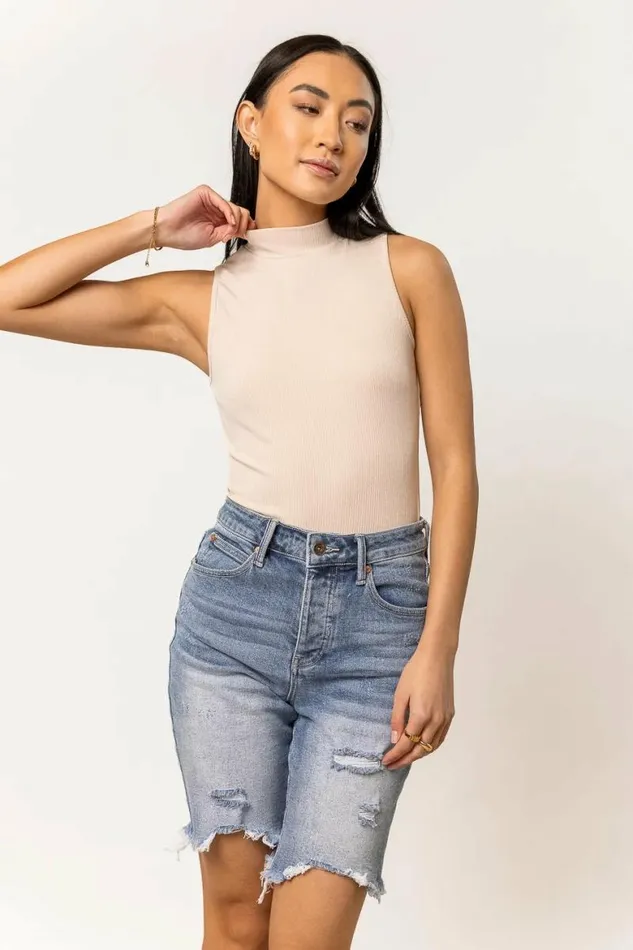 Peyton Mock Neck Bodysuit In Beige 8211 FINAL SALE Beige Women Bohme Tops