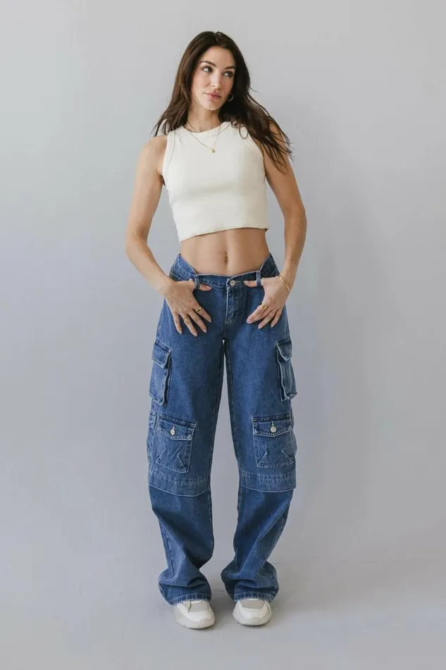 Phoebe Cargo Jeans In Medium Wash Medium Wash Women Bohme Denim