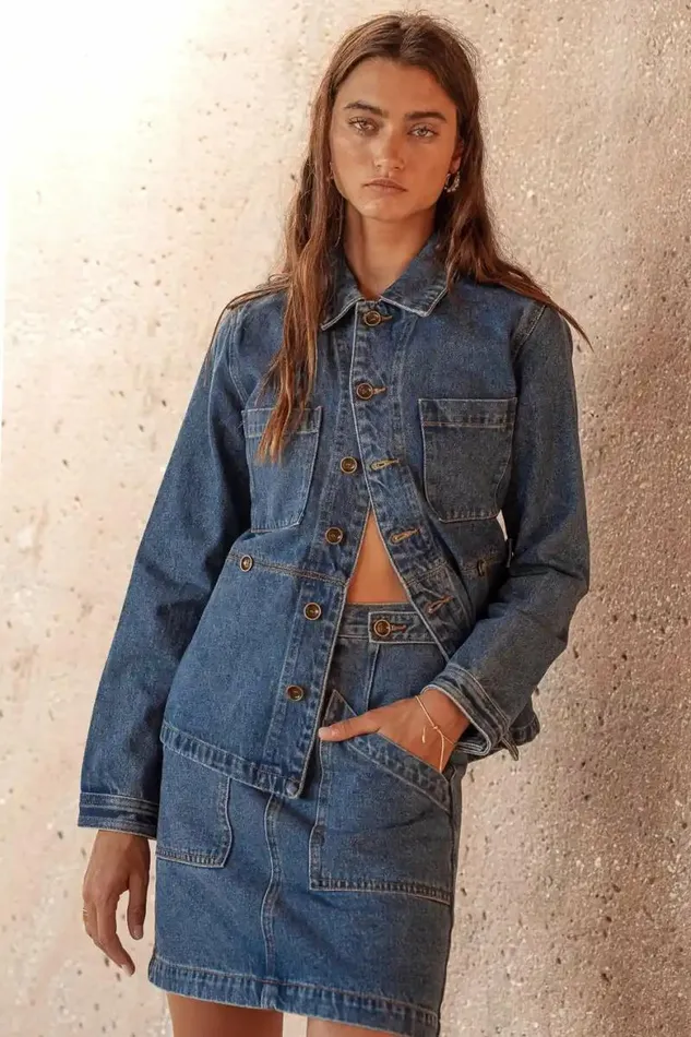 Phoenix Denim Jacket Medium Wash Women Bohme Outerwear