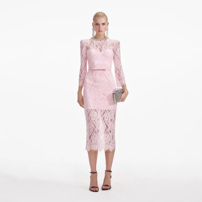 Pink Lace Bustier Midi Dress Women Self Portrait Dresses