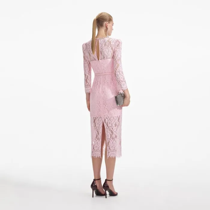 Pink Lace Bustier Midi Dress Women Self Portrait Dresses