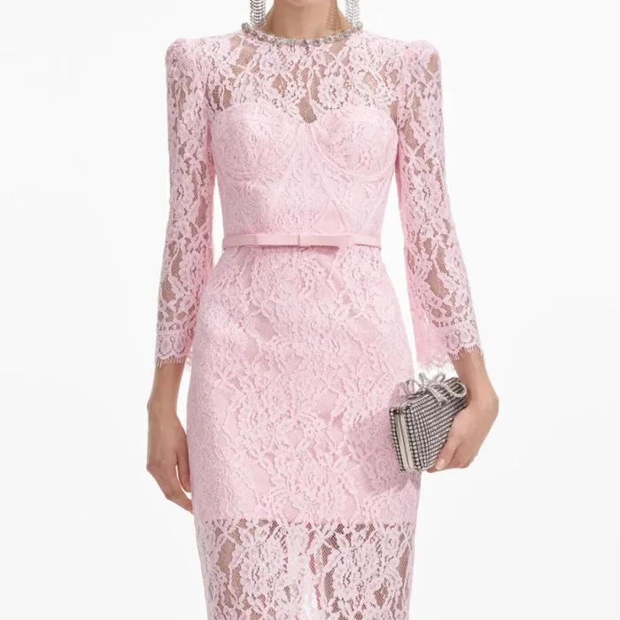 Pink Lace Bustier Midi Dress Women Self Portrait Dresses