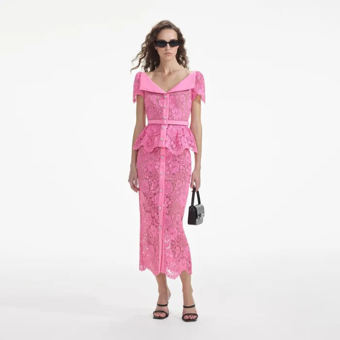 Pink Lace Open Neck Top Women Self Portrait Tops