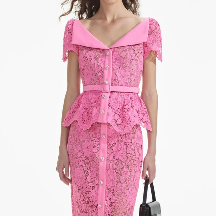 Pink Lace Open Neck Top Women Self Portrait Tops Pink Lace Open Neck Top Women Self Portrait Tops
