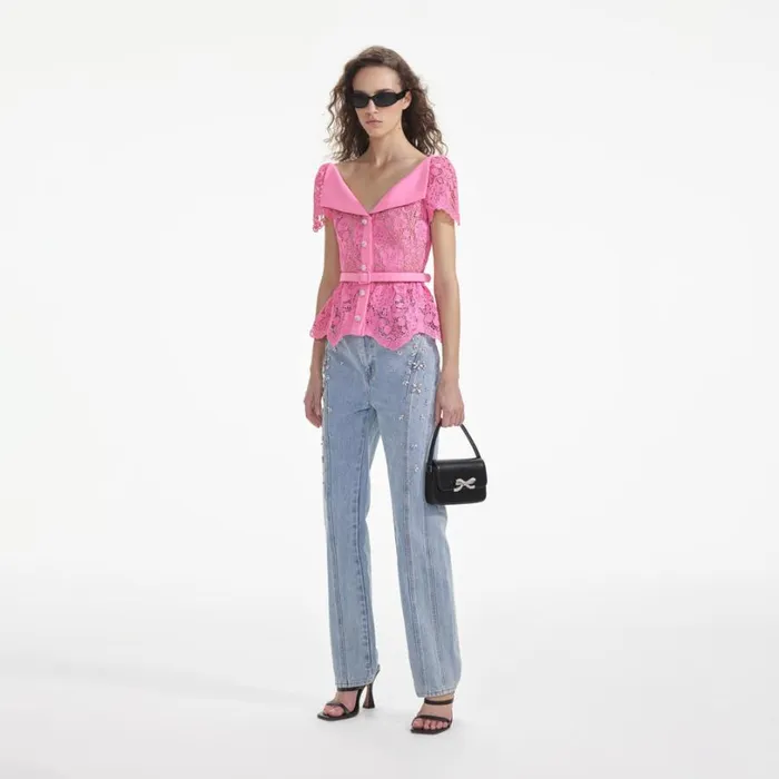 Pink Lace Open Neck Top Women Self Portrait Tops Pink Lace Open Neck Top Women Self Portrait Tops