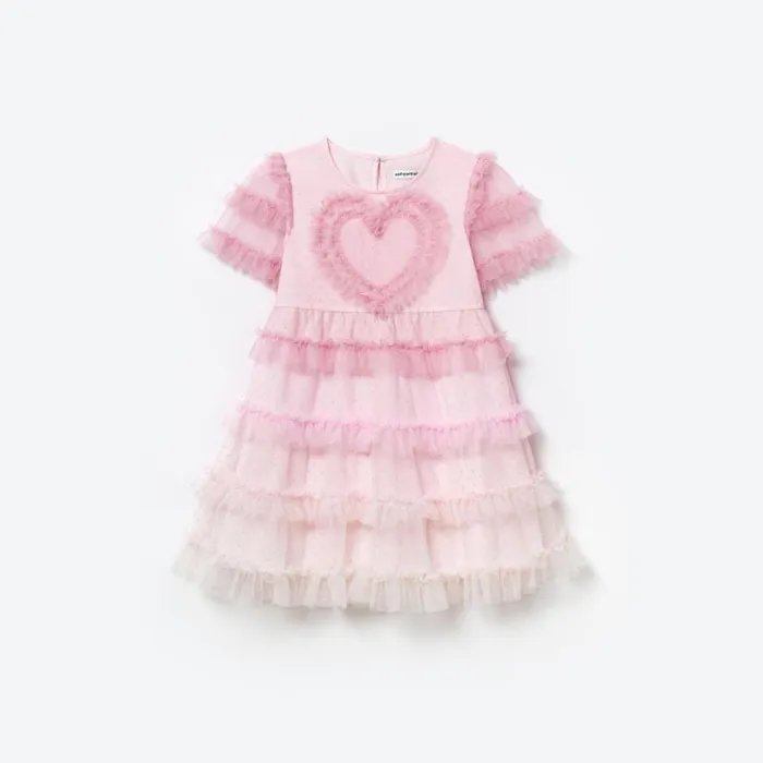 Pink Mesh Dot Mini Dress Kids Self Portrait Party Dresses