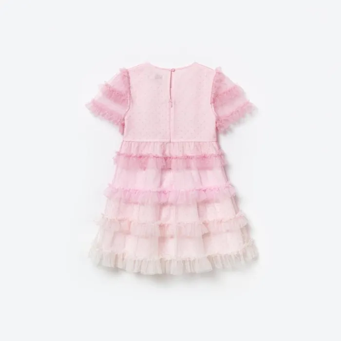 Pink Mesh Dot Mini Dress Kids Self Portrait Party Dresses