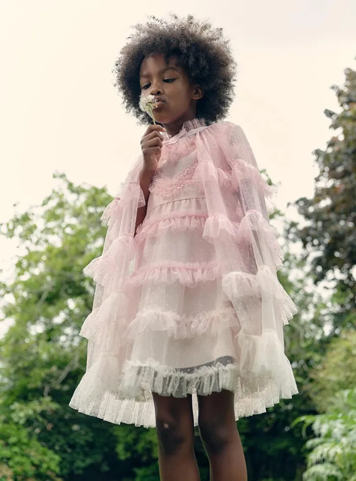 Pink Mesh Dot Mini Dress Kids Self Portrait Party Dresses