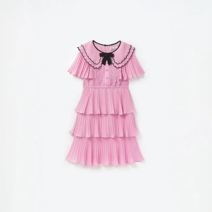 Pink Scallop Collar Chiffon Dress Kids Self Portrait Party Dresses