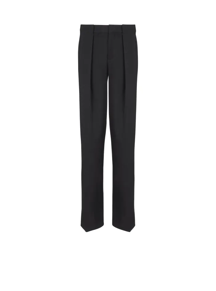 Pleated Grain De Poudre Trousers Black Men Balmain Trousers And Shorts