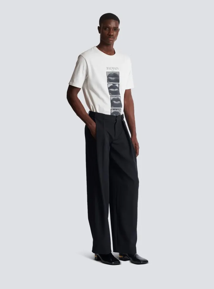 Pleated Grain De Poudre Trousers Black Men Balmain Trousers And Shorts