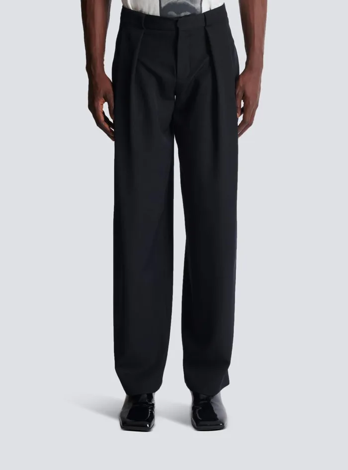 Pleated Grain De Poudre Trousers Black Men Balmain Trousers And Shorts