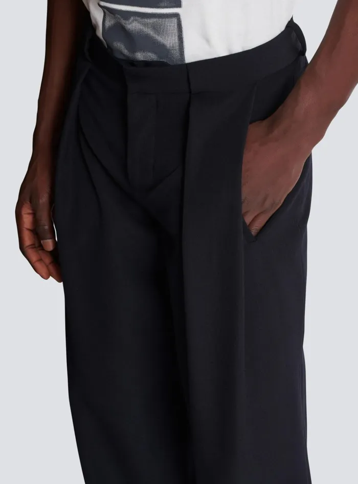 Pleated Grain De Poudre Trousers Black Men Balmain Trousers And Shorts