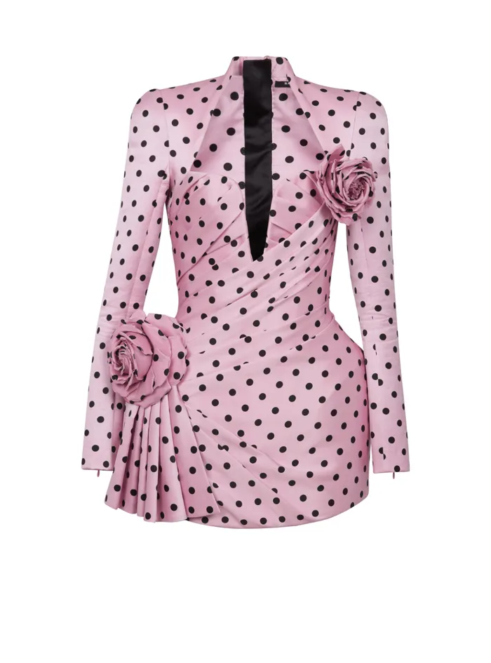 Polka Dots Short Printed Dress Pink Women Balmain Dresses