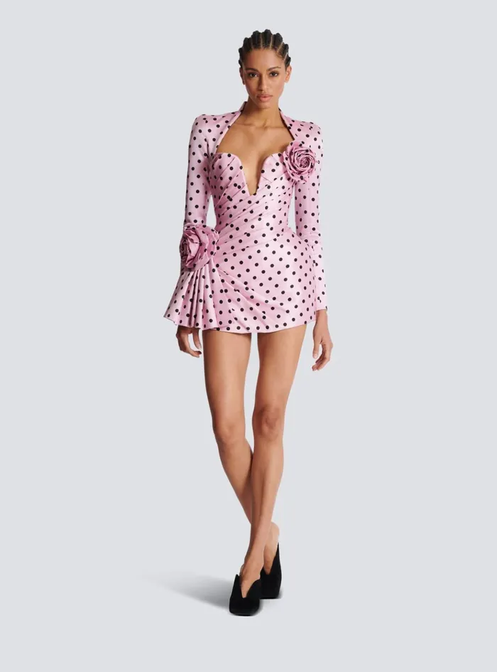 Polka Dots Short Printed Dress Pink Women Balmain Dresses