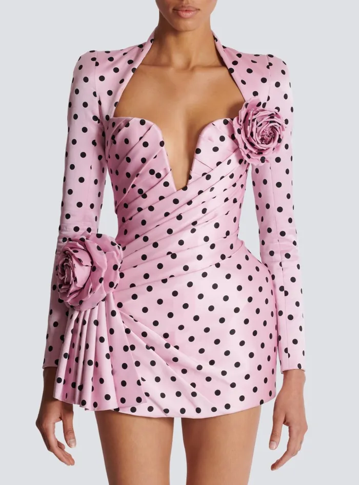 Polka Dots Short Printed Dress Pink Women Balmain Dresses
