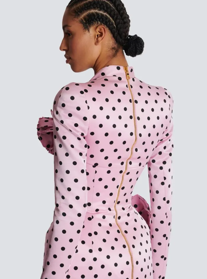 Polka Dots Short Printed Dress Pink Women Balmain Dresses