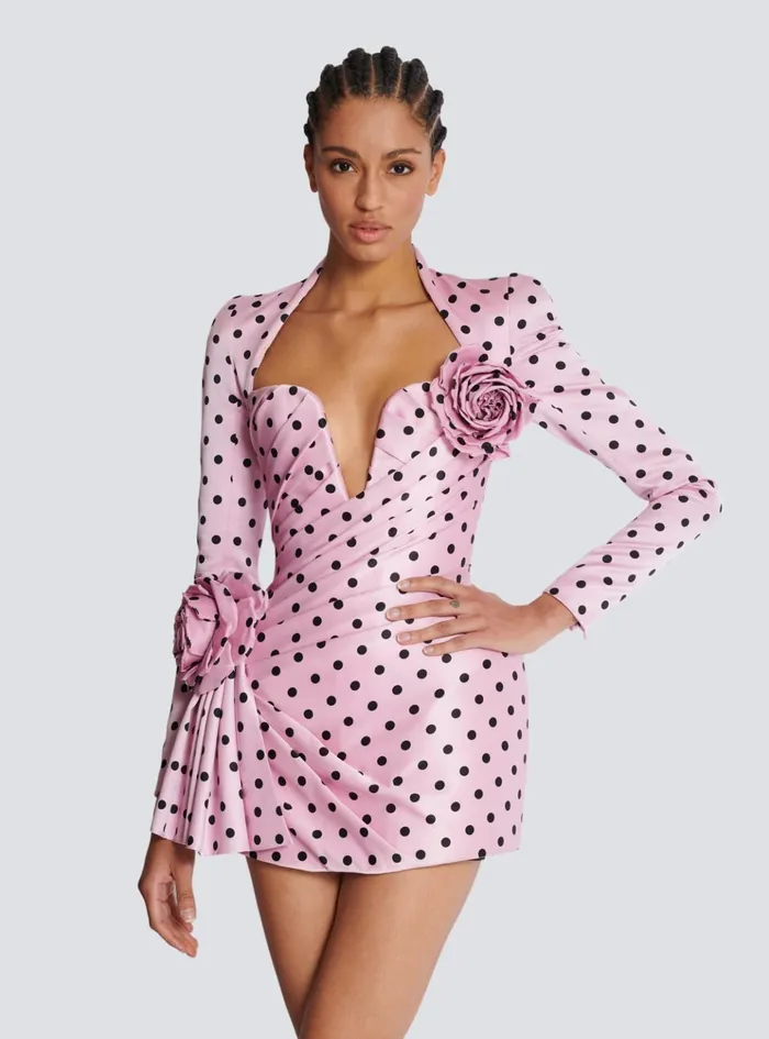Polka Dots Short Printed Dress Pink Women Balmain Dresses