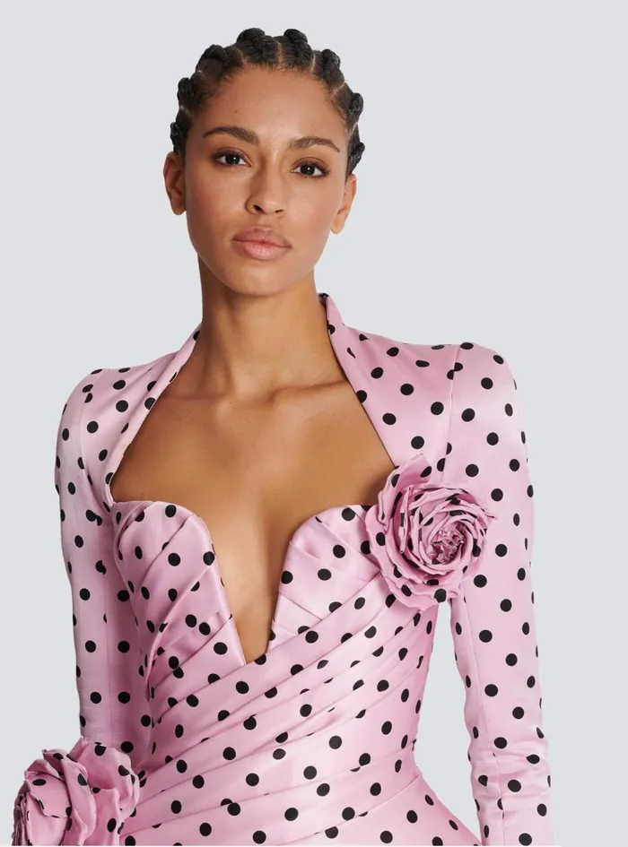 Polka Dots Short Printed Dress Pink Women Balmain Dresses