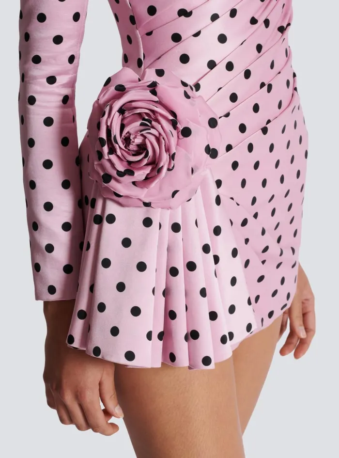 Polka Dots Short Printed Dress Pink Women Balmain Dresses