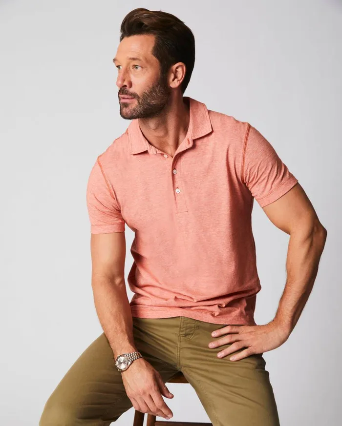 Polos Tees and Henleys Men Billy Reid Stripe Pensacola Polo Burnt Red