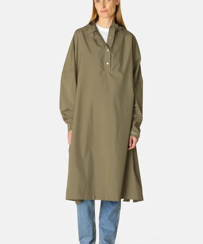 Poncho W Sleeves 8211 Covert Green RainwearClothing Ilse Jacobsen Knitwear