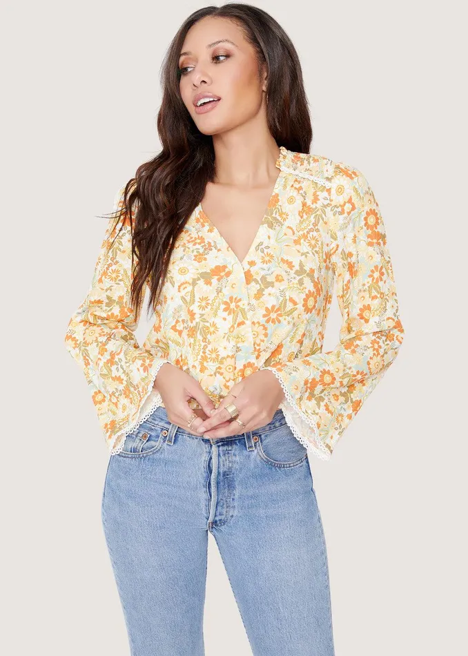 Prairie Rose Top Orangeyellowfloral Women Lost Wander Tops