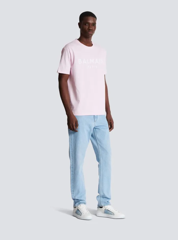 Printed Paris Shortsleeved Tshirt Pink Men Balmain TShirts