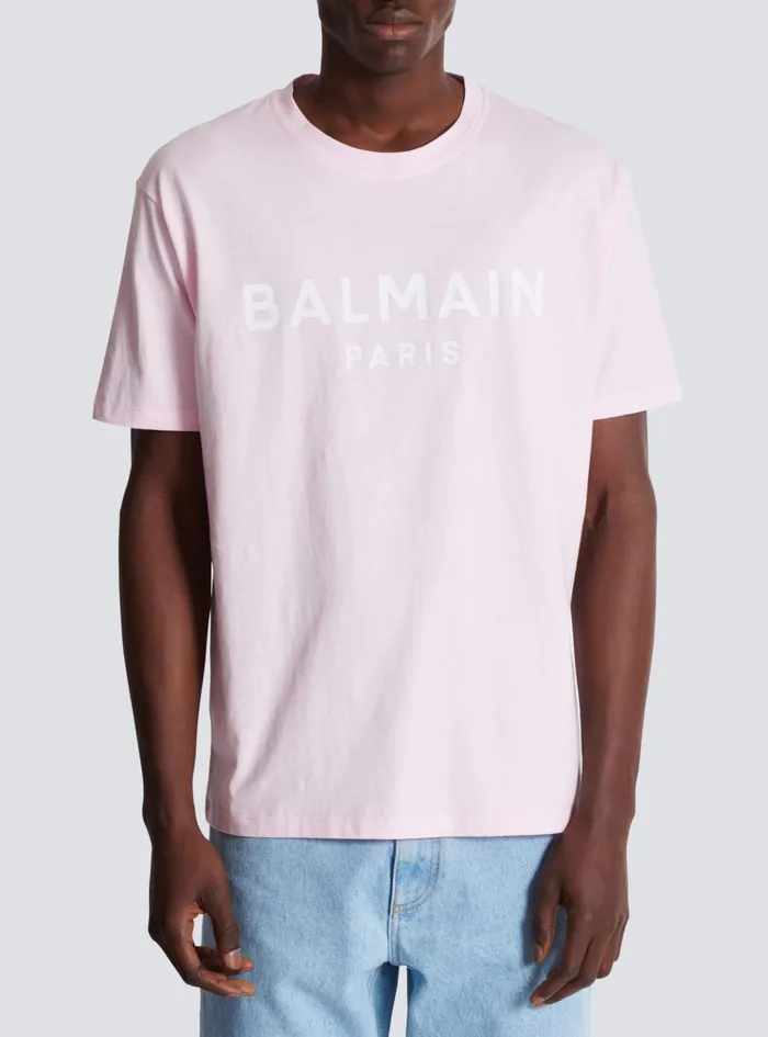 Printed Paris Shortsleeved Tshirt Pink Men Balmain TShirts