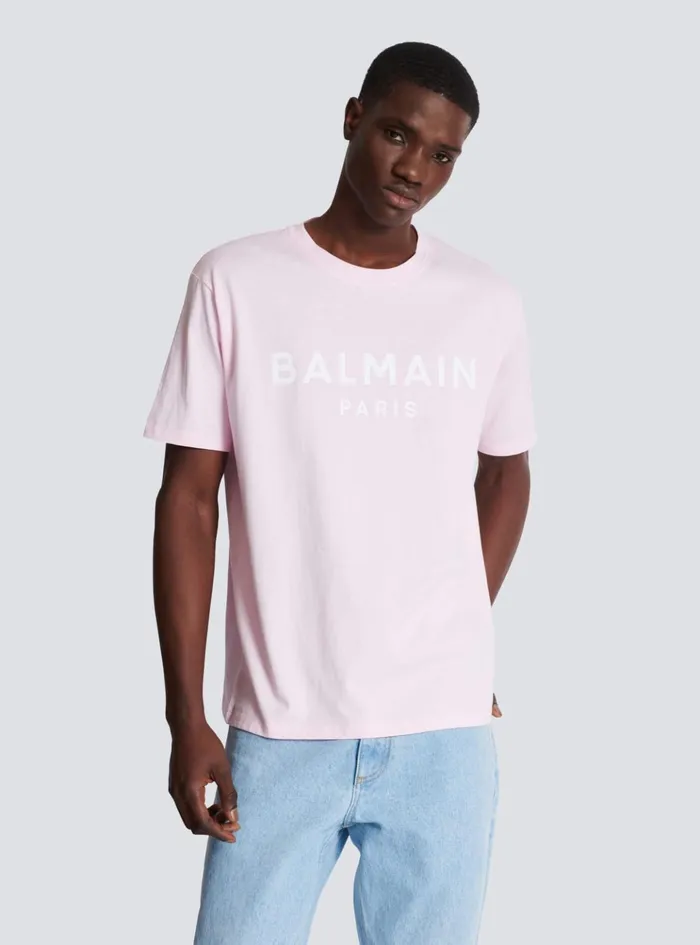 Printed Paris Shortsleeved Tshirt Pink Men Balmain TShirts