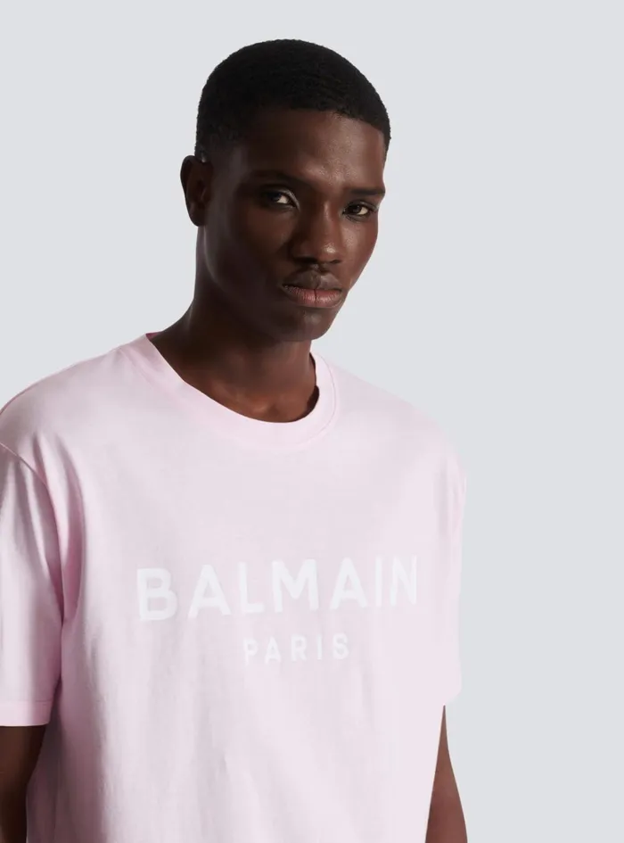 Printed Paris Shortsleeved Tshirt Pink Men Balmain TShirts