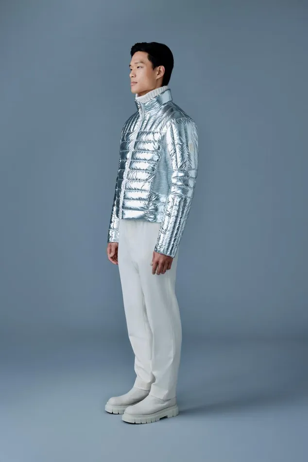 Puffer Men Mackage TRAVISM Metallic Perpendicular Channel Quilt Down Jacket Silver Puffer Men Mackage TRAVISM Metallic Perpendicular Channel Quilt Down Jacket Silver