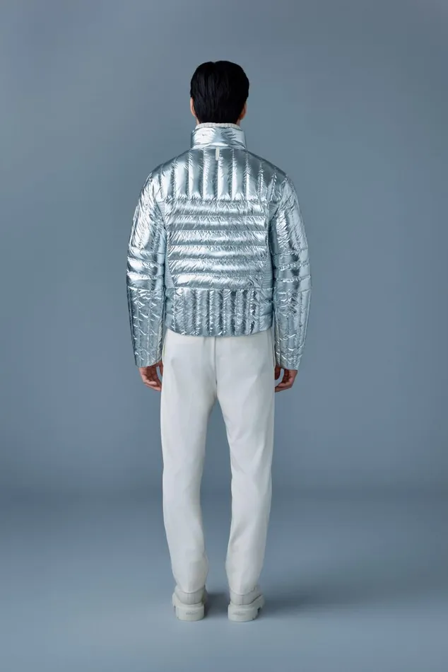 Puffer Men Mackage TRAVISM Metallic Perpendicular Channel Quilt Down Jacket Silver Puffer Men Mackage TRAVISM Metallic Perpendicular Channel Quilt Down Jacket Silver