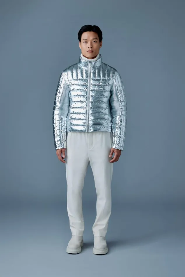 Puffer Men Mackage TRAVISM Metallic Perpendicular Channel Quilt Down Jacket Silver Puffer Men Mackage TRAVISM Metallic Perpendicular Channel Quilt Down Jacket Silver