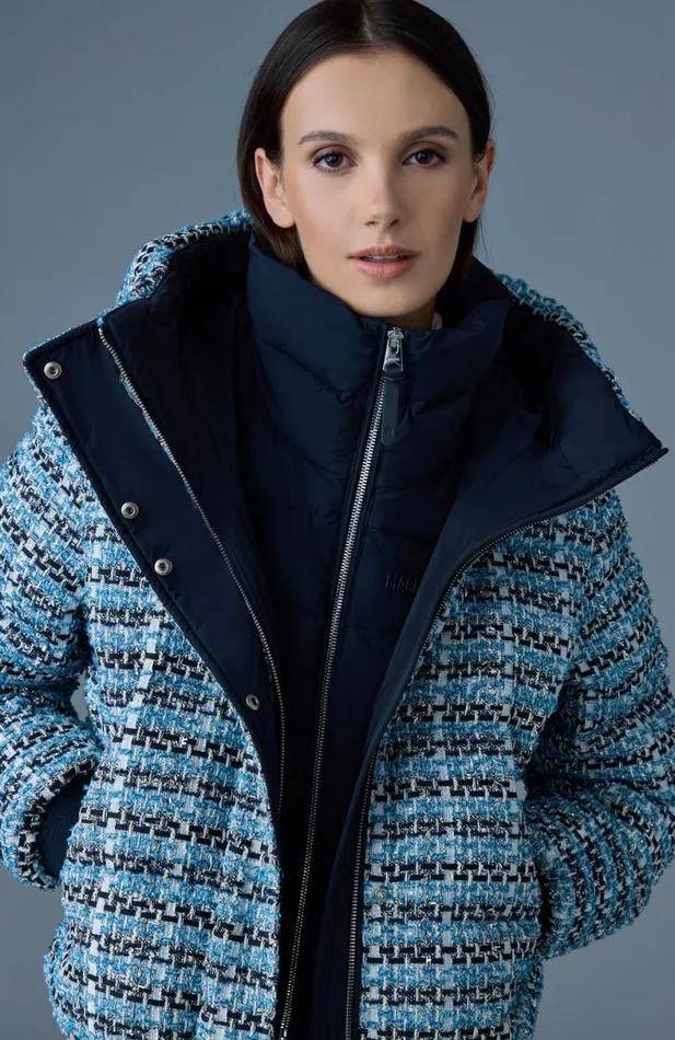 Puffers Women Mackage SHIRLEYTW Mix Media Tweed Quilted Down Jacket Sky Blue Multi Puffers Women Mackage SHIRLEYTW Mix Media Tweed Quilted Down Jacket Sky Blue Multi