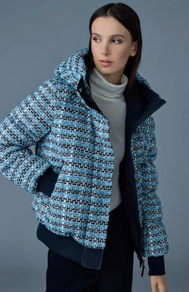 Puffers Women Mackage SHIRLEYTW Mix Media Tweed Quilted Down Jacket Sky Blue Multi Puffers Women Mackage SHIRLEYTW Mix Media Tweed Quilted Down Jacket Sky Blue Multi