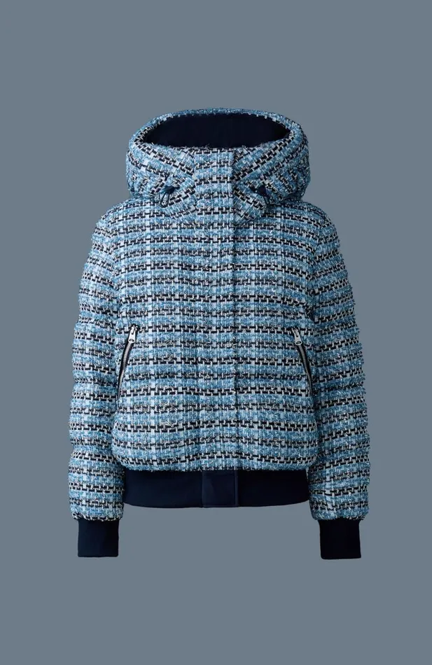 Puffers Women Mackage SHIRLEYTW Mix Media Tweed Quilted Down Jacket Sky Blue Multi Puffers Women Mackage SHIRLEYTW Mix Media Tweed Quilted Down Jacket Sky Blue Multi