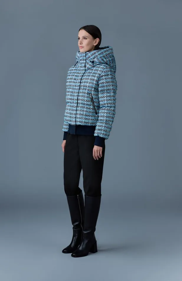 Puffers Women Mackage SHIRLEYTW Mix Media Tweed Quilted Down Jacket Sky Blue Multi Puffers Women Mackage SHIRLEYTW Mix Media Tweed Quilted Down Jacket Sky Blue Multi