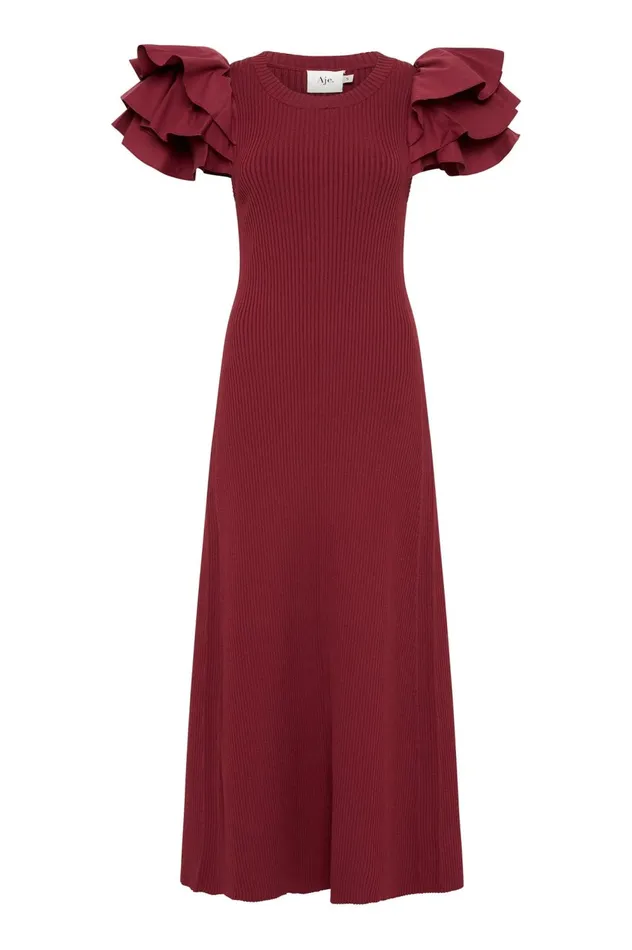 Questa Puff Midi Dress Mahogany Red Women Aje Midi Dresses